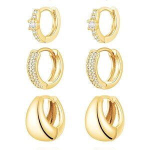 Trendy 14K Gold Plated Chunky Hoop Earrings Set - Lightweight Open Hoops Gift